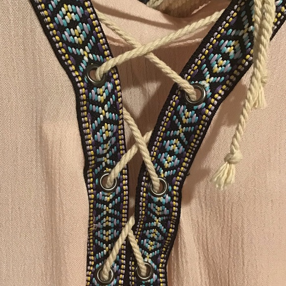 Embroidered Back w/lace up Detail high Neck Top - Picture 5 of 8